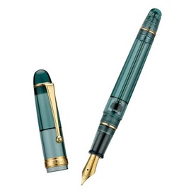 Asvine V126 Pluma estilográfica de llenado al vacío de acrílico transparente verde azulado, plumín mediano de gran capacidad con estuche de regalo