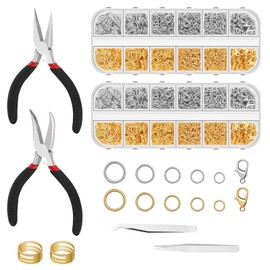 OdiuK Jump Rings for Jewellery Making 2406 Pieces Split Rings Clasps with Jewellery Pliers and Ring Opener, 4 mm to 10 mm Metal Chain Rings DIY Jump Rings for Necklace Bracelets (Silver and Gold)