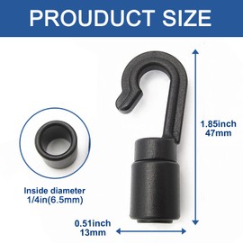 GEMSENBOFU 20Pcs Bungee Shock Cord Hooks for 1/4 inch - Elastic Cord Rope Terminal End Hook with S Open for Camping Accessories Cargo net Kayaking Water Sports