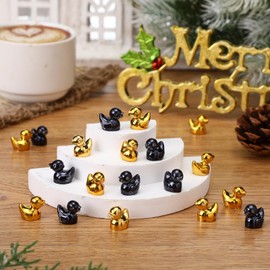 Blueweenly 100 Pcs Shiny Christmas Mini Duck Figures Colorful Christmas Duck Decor Micro Landscape Aquarium Garden Hide and Seek Decoration Charm for Party Gift(Gold and Black)