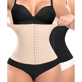 Women Slimming Belt Flat Belly Invisible Slimming Belt, Black + Beige