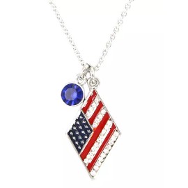 DazzledByJewels US American Flag Red White Blue Silver Stars and Stripes Patriotic Necklace