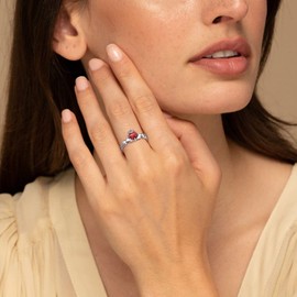 ChicSilver 925 Sterling Silver Irish Claddagh Heart Promise Ring for Her Women, Simulated Garnet January Birthstone Celtic Knot Ring Wedding Band