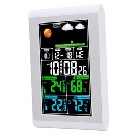 Weather Clock Digital Display Wall Weather Clock Indoor Outdoor Temperature Humidity Meter for Home Office Black