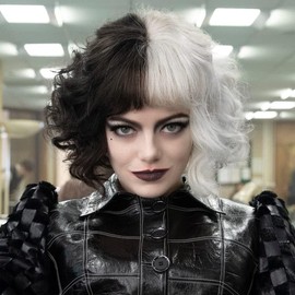 PORSMEER Black and White Wig half wigs for women Costume Short Curly Wavy Bob Hair Wigs with Fringe Heat Synthetic Accessories for Party Cosplay Halloween