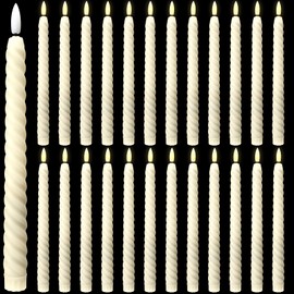 Tuanse 24 Pcs 10" Flameless Twisted Taper Candles Battery Operated Candles LED Taper Candles Flickering Candlesticks Warm Light Electric Candles for Valentine's Day Wedding Birthday Home Decor(Ivory)