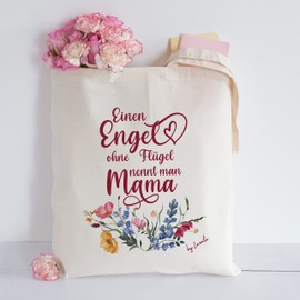 Loxato Mum Gift - Mother's Day Gift Bag - World's Best Mum Bag 100% Cotton - Mother and Grandma Gift - Shopping Bag Canvas Fabric 220 g/m² with Long Handle, Ein Engel Mama