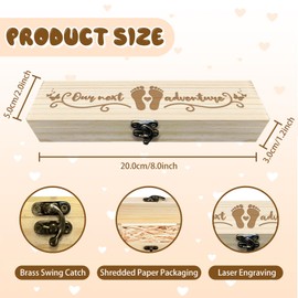 CHGCRAFT Pregnancy Test Keepsake Box Footprint Butterfly Wooden Pregnancy Announcement Gifts Box with Raffia Ribbon and Lock Announcement Gifts for Dad Husband, 8x2x1.2inch