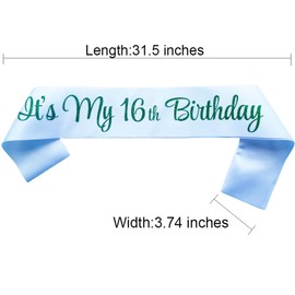 NAUXIUDSJS It's My 16th Birthday Sash, Birthday Sash for Women, Birthday Princess 16th Birthday Gifts Decorations for Happy 16th Birthday Party Favor Supplies,White Green