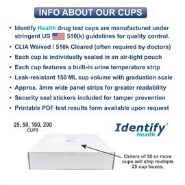 Identify Health Drug Screen Test | 25 Pack | 9 Panel CLIA Waived Instant Urine Drug Test Cup for AMP,BAR,BUP,BZO,COC,MET,MTD,MOP|OPI,OXY