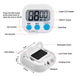 15 Pieces Kitchen Timers for Cooking, Magnetic Kitchen Timer with Alarm, Digital Minute Countdown Timer for Kitchen Cooking Classroom Gym Study Teeth Cleaning Kids Children (White)