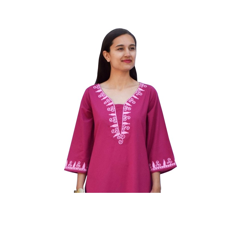 Vidya - Camisón de algodón puro bordado, túnica, vestido, camisón,