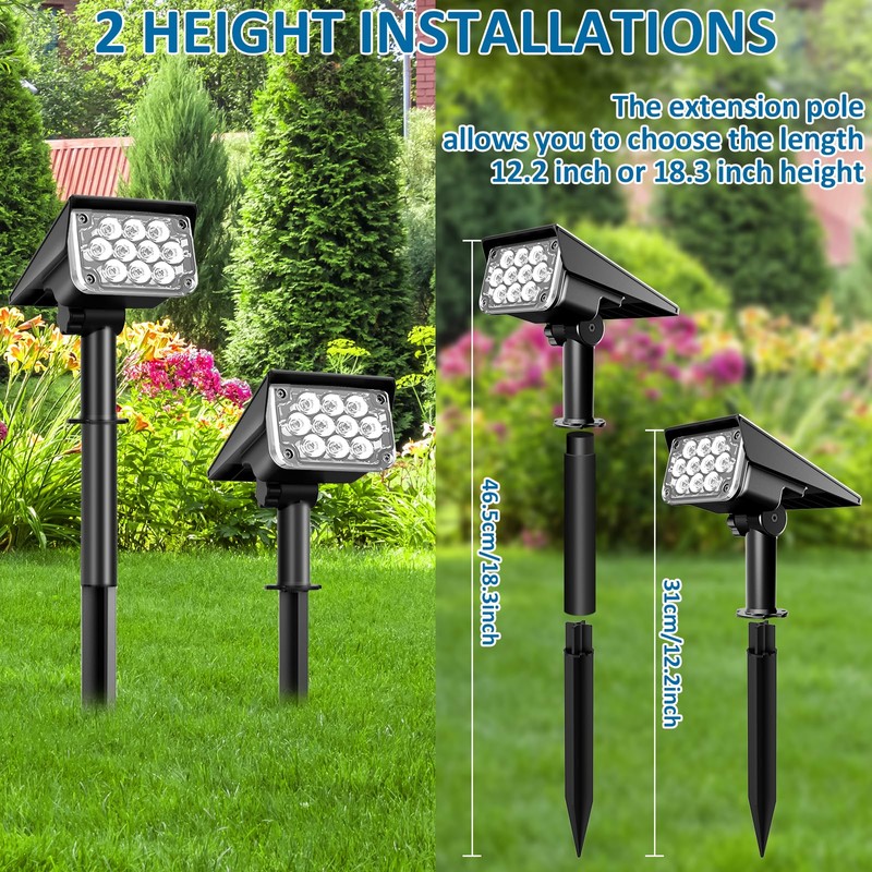 T-SUNUS Solar Garden Spotlight, Solar Lights for Outdoors, IP65 Waterproof,