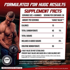 Creatine-Infused Gummies 5g Strawberry, 30 servings fitness Dietary Supplement creatine monohydrate Edible chewable  Muscle & energy support Nutrition