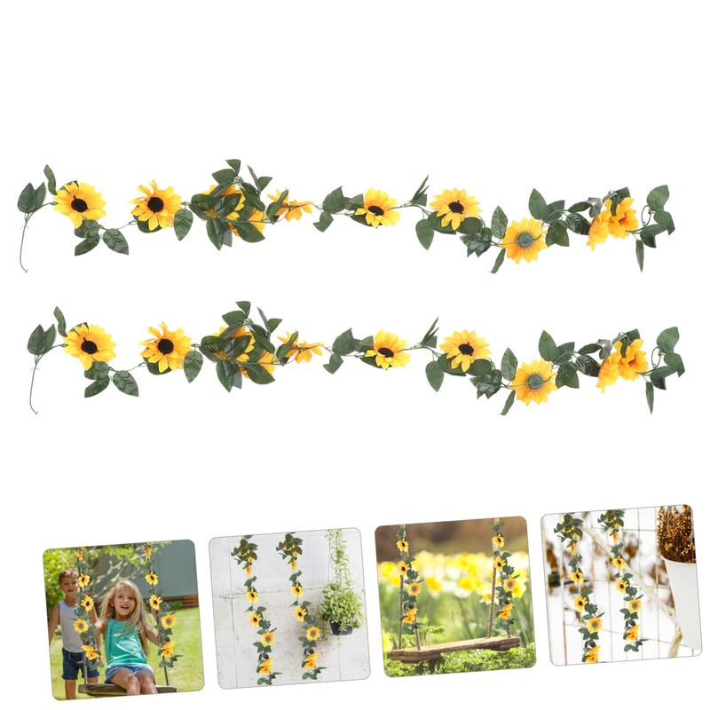 Ciieeo 2pcs Artificial Sunflower Vine Faux Flower Garland for Home