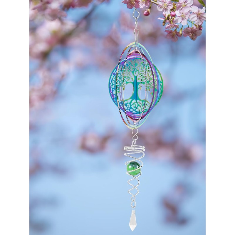 Stainless Steel Hanging Wind Spinner, 3D Rotating Wind Chimes, Tree