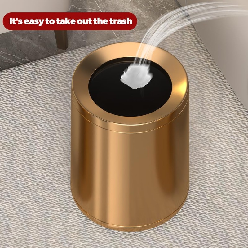 LEASYLIFE 10L/2.6 Gallon Rose Gold Stainless Steel Trash Can,Brush Gold