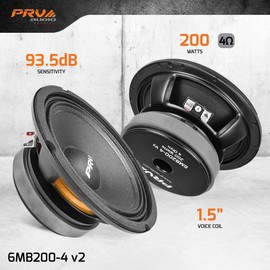 PRV AUDIO PRV AUDIO 6.5 Midbass Speaker 6MB200-4 v2 4 Ohms - 200 Watts 93.5 dB 1.5" Voice Coil - 6 Inch Speaker for Car Audio with Outstanding Vocals and Punch for Small Custom Enclosures - Pro Audio (Single)