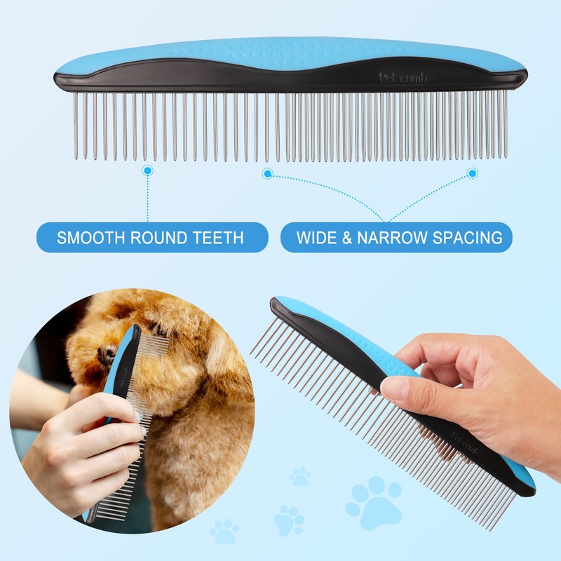 Pet Grooming Brush and Metal Comb Combo, Pet Grooming Rake