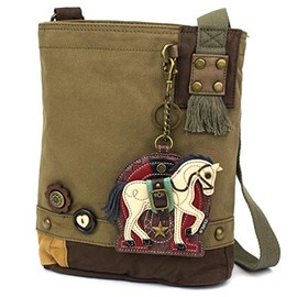 CHALA Patch Cross-Body Women Handbag Canvas Messenger Bag - Horse Gen II - Olive