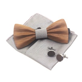 Cyriacus Wooden Bow Tie Set Men's Wooden Bow Tie Set for Wedding Performances Prom Gift, silver