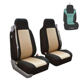 FH Group All-Purpose Built-in Seat Belt Classic Cloth Seat Covers Front Set - Universal Fit for Cars, Trucks, & SUVs (Beige)