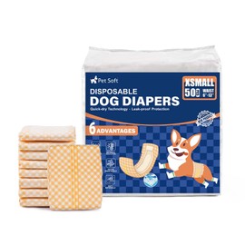 Pet Soft Male Dog Wraps - Disposable Dog Dipaers Male Wetness Indicator, Ultra Absorbent Puppy Diapers for Excitable Urination or Incontinence, 50pcs XSmall