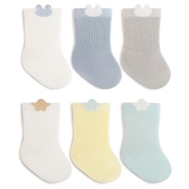 BlissToneha Baby Cotton Socks for Boys Girls 0-5 Years Newborn Infant Toddler Ankle Socks Soft Stretchy Round Cuff Breathable Socks (6-Pairs) (AU, Age, 6 Months, 12 Months, Bear+Star)