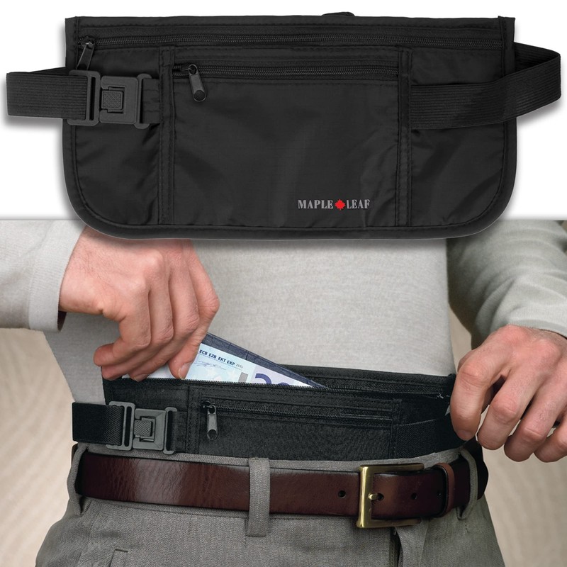 Maple Leaf Travel - Double Pocket Money Belt - Black