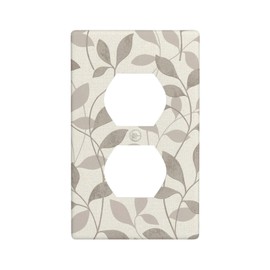 Single Outlet Duplex Light Switch Cover Wall Plate Grey Leaves Decorative Electrical Receptacle Covers Farmhouses Bathrooms Bedrooms Kitchens Faceplate 1 Gang Standard Size 4.5" x 2.76"