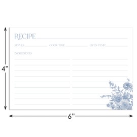InvitationHouse Blue Vintage Floral Recipe Cards - Set of 48