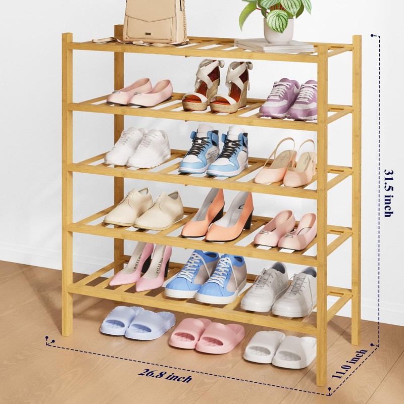 Kitsure Bamboo Wooden Shoe Rack for Closet - Stackable Shoe