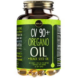 Maju Superfoods Oil of Oregano with Black Seed Oil Capsules, 2-in-1 Softgel, Potent 90%+ Carvacrol, High Thymoquinone, 60 Count, 500mg per Serving, Wild Oregano and Black Seeds