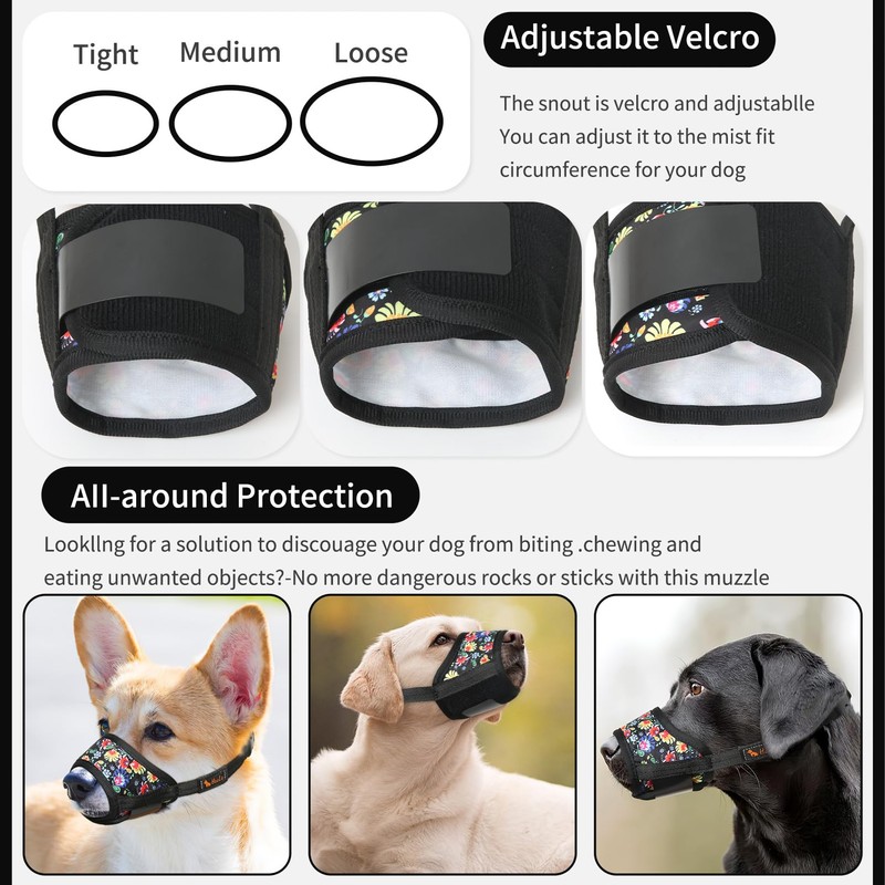 HEELE Dog Muzzle, Soft Nylon Breathable Muzzle with Vivid Prints