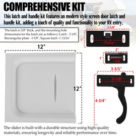 Aussio RV Screen Door Latch Handle Kit (Right Hand) and Door Slide 12" Panel for RV Trailer Camper Motor Home Entry Door Hardware Screen Door Slide with Slide Stop