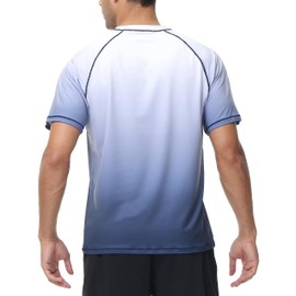 YuKaiChen Rashguard Men's Swimming Shirt, Quick-Drying, Breathable Swimming T-Shirt with Short Sleeves, Rash Guards, Water Sports for Men, White/Navy Blue