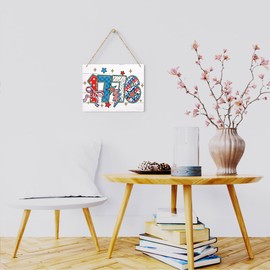 Independence Day Patriotic Decorations, Fourth of July Decor Wall Art Signs, Red White and Blue Decorations, 1776 Retro Wall Art Wood Plaque Sign, for Bedroom Living Room Porch Garden Yard Backyard