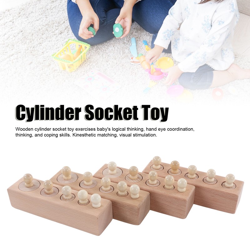 Cylinder Socket Toy Beech Wood Educational Knobbed Cylinders Blocks for