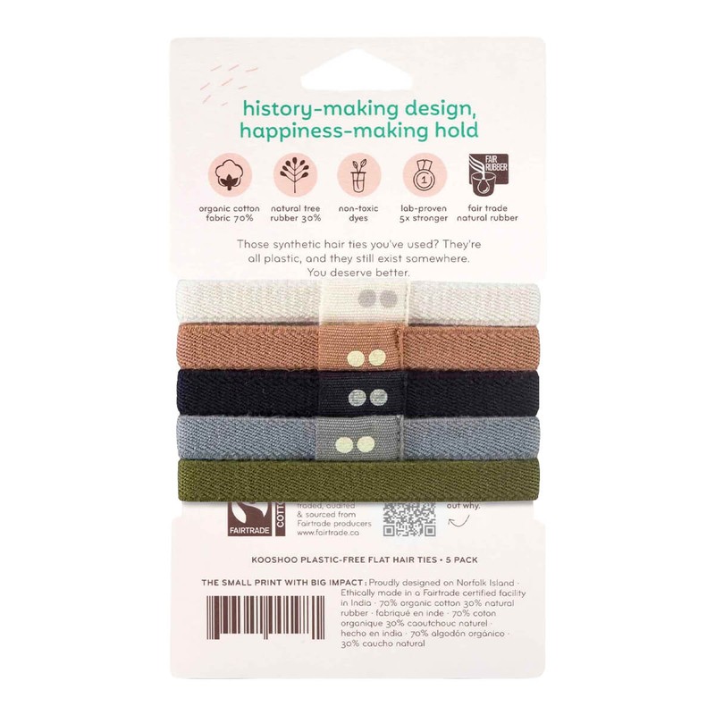 Kooshoo Plastic-Free Flat Hair Ties - Classic, 5 Pack