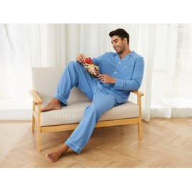 U2SKIIN Men's Long Pyjamas 100% Cotton Men's Pyjamas Set Men's Pyjamas Long Sleeve Pyjamas Men Sleepwear Loungewear Sleepwear, grey