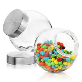 Glass Candy Jar Cookie Jar (2 Pack) With Plastic Airtight Seal Lid 2-Way Display, Bulk-Food Storage Jar for Snacks, Dry Food, Jelly Beans Canister, Apothecary Jars