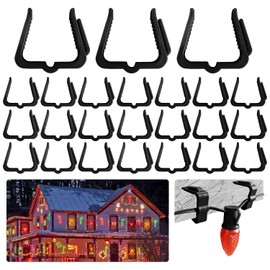 CXLHO 100 Pieces Christmas Holiday Light Hanger Hooks, 1.62" Fascia Boards Clips Black, Plastic Holiday Light Clips for C7, C9, Mini String Lights Outdoor Roof Roofline Deck Eave Christmas Decoration