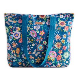 Maison d' Hermine - Bolsa de lona de algodón reutilizable para mujer, bolsas de comestibles a granel con asa para ir de compras, viajes, 14 - Happy Florals - Azul, 17.7" L x 4" W x 14.5" H (Canvas