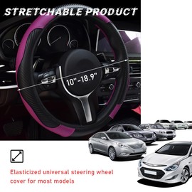 povtii Car Steering Wheel Cover, 15 Inch Leather Breathable Auto Steering Wheel Protector, Comfortable Non-Slip Vehicle Steering Wheel Covers, Universal Interior Car Accessories (Black+Purple)