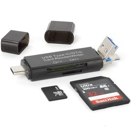 USB C SD Card Reader for Android and PC, Micro SD Card to USB Adapter, Micro SD Card Reader for Camera Memory Card Reader, Wansurs 5 in 1 Card Reader for Mobile Phone Tablets (Black)