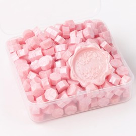 300Pcs Pearl Pink Sealing Wax Beads Set for Wax Seal Stamp with Candles and Melting Spoon，Perfect for Christmas Cards, Envelopes, Wedding Invitations, Wine Packages, Letter Sealing (Pearl Pink)
