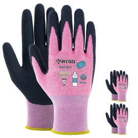 KAYGO Work Gloves for Women KGE19L Eco Friendly Gloves with Breathable Rubber Coated, 3 Pairs,Medium,Pink