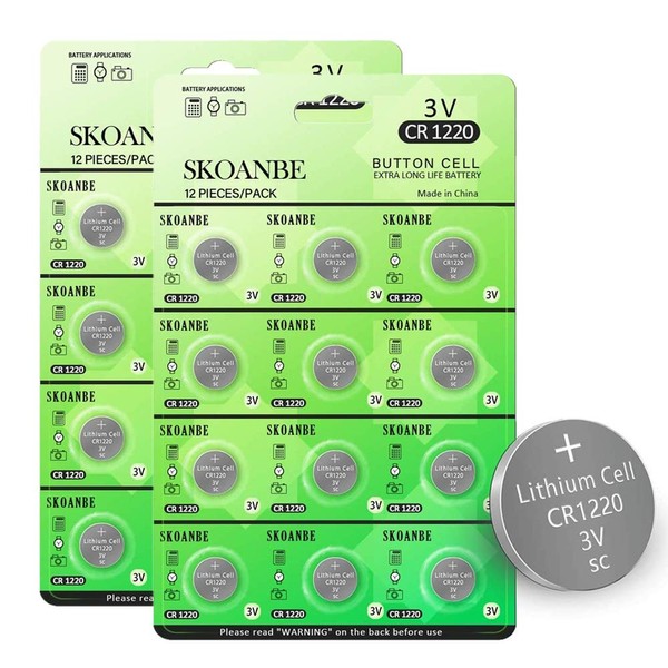 SKOANBE 24Packs 3V CR1220 Lithium Button Coin Cell CR1220 Battery