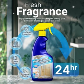 Shower Glass Door Cleaner – Shower Buster Spray for Soap Scum & Hard Water Stains – No Scrub Bathroom Cleaner for Glass, Tile, Chrome, Ceramic, RV and Septic Safe (500ml / 16.9oz)