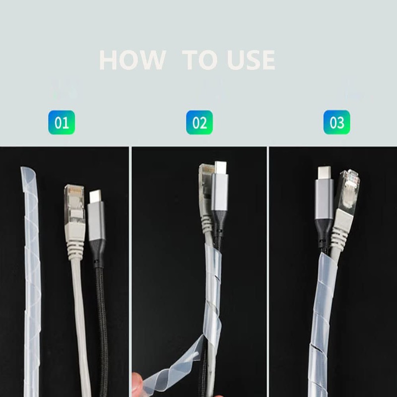 Spiral Cable Wrap -20 Ft 1/2" Cable Management Sleeve Organizer